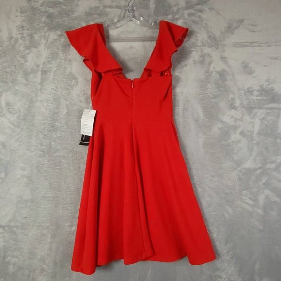 Jump Apparel Womens Fit & Flare Dress Red Stretch V Neck Cap Sleeve XS New - Picture 2 of 9